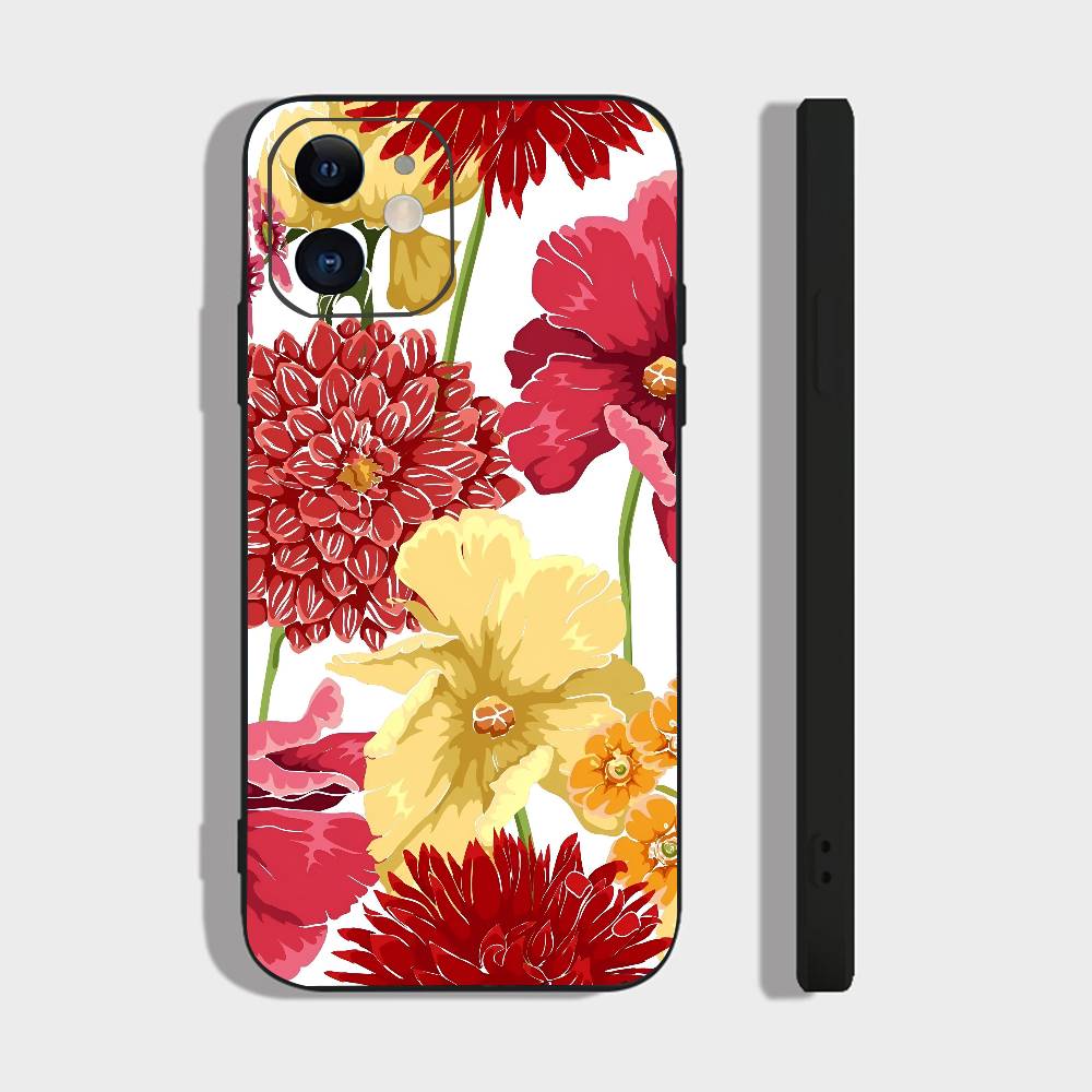 Художественный цветок Для IPhone 13,17,11,12,16,14,15,Plus,Pro Max Мягкий силиконовый черный чехол для телефона