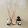 New Bag Head Half Slippers Women Wear Small Inner Height Increase 5cm Silver One-word Belt Shoes