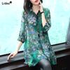 Thin Printing Elegant Korean Floral Three Quarter Sleeve Button Blouses Fashion Casual Turn-down Collar Women's Clothing 2023