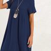 Женское платье с круглым вырезом, коротким рукавом, длиной до колена, однотонное платье с карманами, свободное летнее платье
