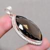 Lab Created Smoky Quartz Pendant 2.5" Silver Tone Marquise Cut Gemstone Jewelry