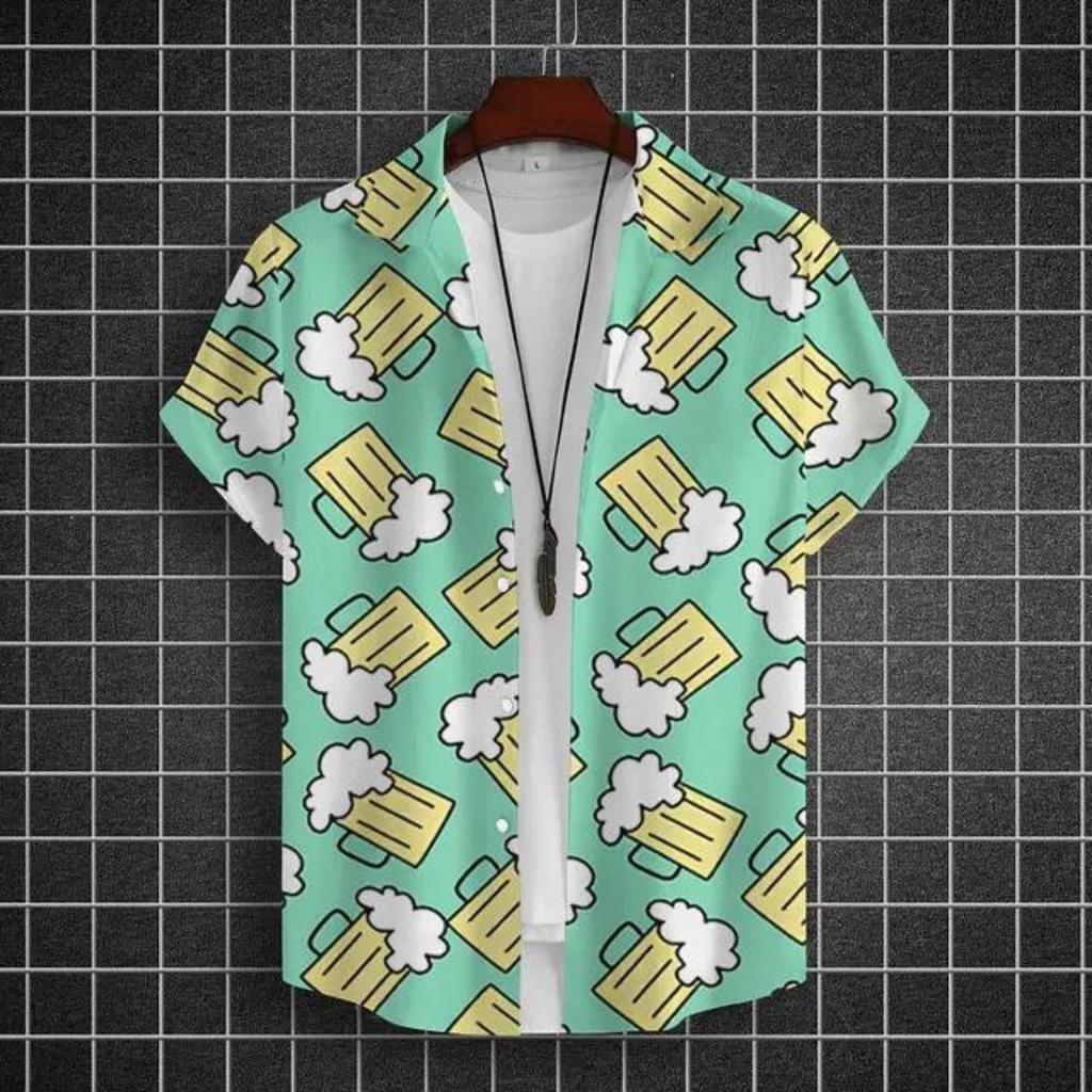 Рубашка с принтом пива для мужчин, 3D рубашки с коротким рукавом, футболки для вечеринок, летние повседневные топы, свободная одежда больших размеров