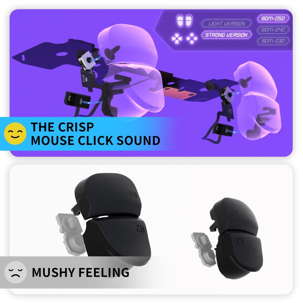 EXtremeRate Strong Version Hole Clicky Kit V2 для контроллера PS5 Custom Micro Switch L2R2 Clicky Hair Trigger Kit и тактильная мышь с кнопкой L1R1 Face