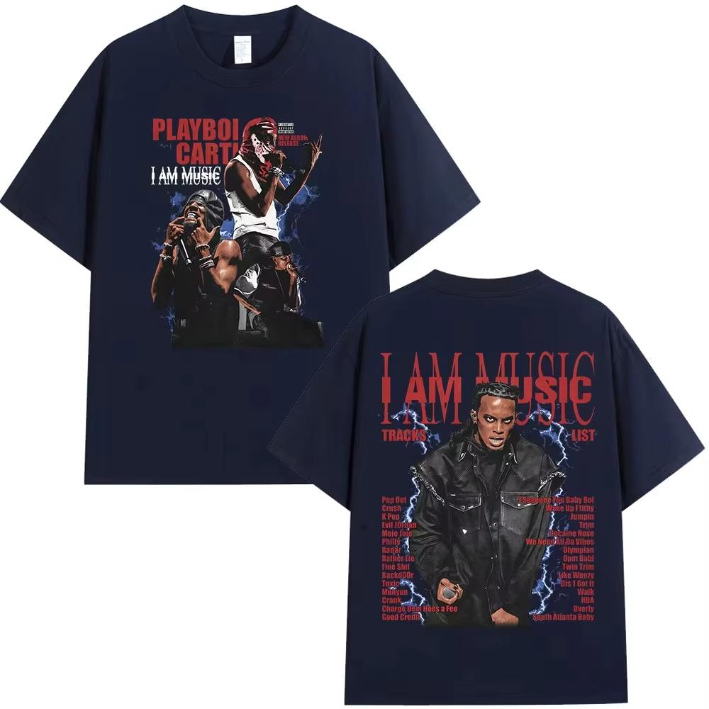 Рэпер Playboi Carti Я МУЗЫКА графика чистый хлопок музыкальная футболка Мужская 2026 Новый Летний Хип-хоп унисекс Короткий рукав верх подарки для фанатов