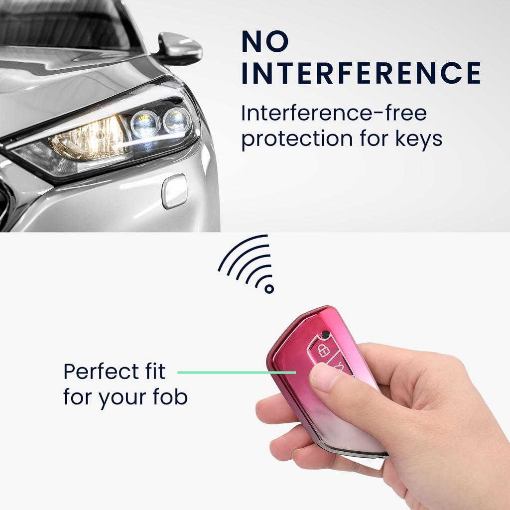 kwmobile Чехол для ключа автомобиля VW Golf 8 с 3 кнопками - Чехол для ключа с глянцевой отделкой TPU - Противоударная защита ключа автомобиля, матовый розовый/серебристый
