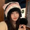 Winter New Striped Knitted Hat Plush Ear Protector Wool Hat Warm Versatile Can Be Used As a Bag