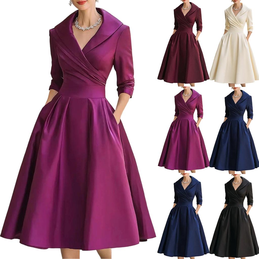 Women's Casual Fashion V-neck Long Sleeved Retro Christmas Print Retro Dress