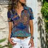 Женская мода повседневная летняя весна цветные блоки принт короткий рукав воротник поло блузки и рубашки