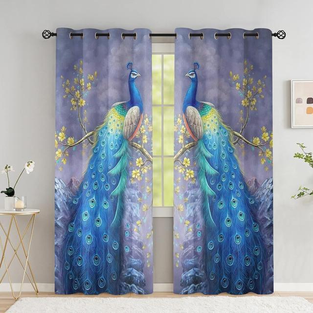 Peacock Flower Curtains For The Bedroom Animal Drapes In Living Room Curtin For Window Home Decor High Shading (70 %-90 %)2 Panel