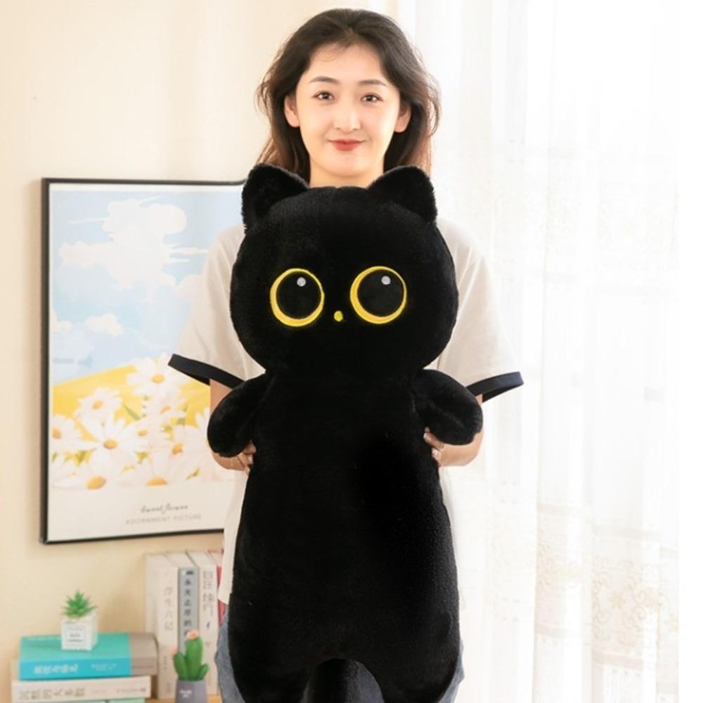 Simulation Long Giant Cats Plush Cartoon Animal Bolster Pillow Black Siamese Cat Plush Home Decor