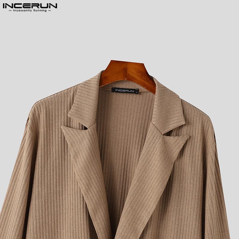 INCERUN Мужской двубортный пиджак с воротником-лацканом с длинным рукавом, повседневный свитер, пиджак