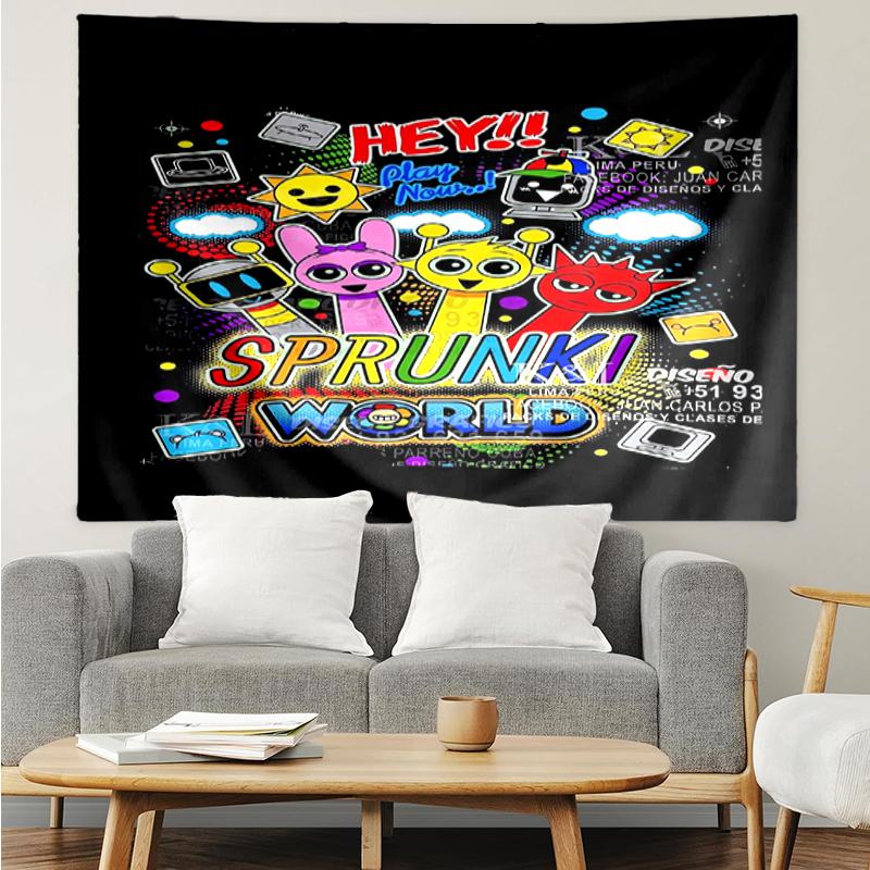 Sprunki Print Tapestry, Backdrop, Easy Setup, Ideal for Bedroom, Office & Living Room, with Aesthetic Wall Hanging Decor.