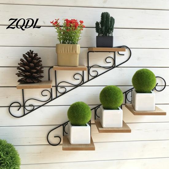 Wall Mounted Storage Rack Mount Shelf, Vintage Floating Staircase Shape Rustic Living Room Iron And Wood for Hallway Entryway Bedroom Decorative