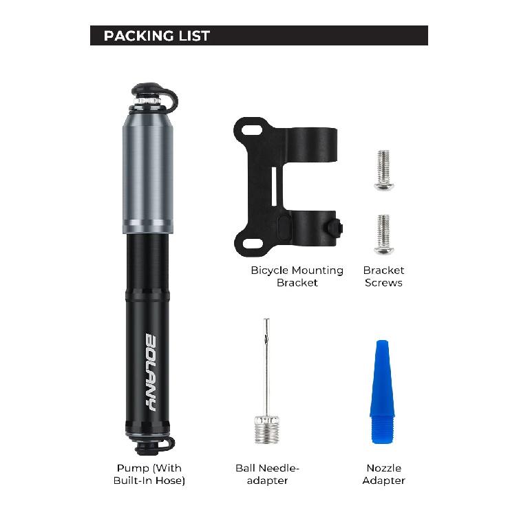 BOLANY Mini Bicycle Air Pump 160psi Hidden Hose Portable Tire Inflator Aluminum Alloy Presta Valve MTB Bicycle Lightweight Pump