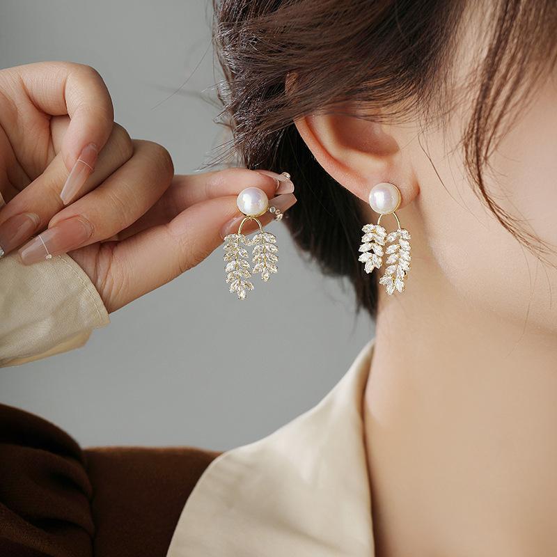 Zircon Wheat Ear Earrings Silver Needle High-End Design Earrings French Fashion Elegant Temperament Earrings Women