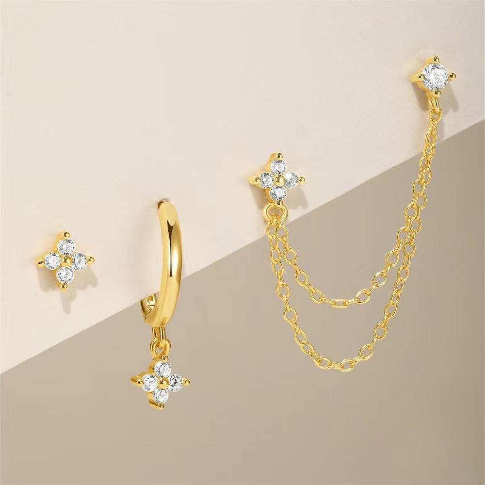 3 Pcs Exquisite Zircon Flower Earrings Set For Women Elegant Sparkling Zircon Cartilage Piercing Earring Fashion Daily Jewelry