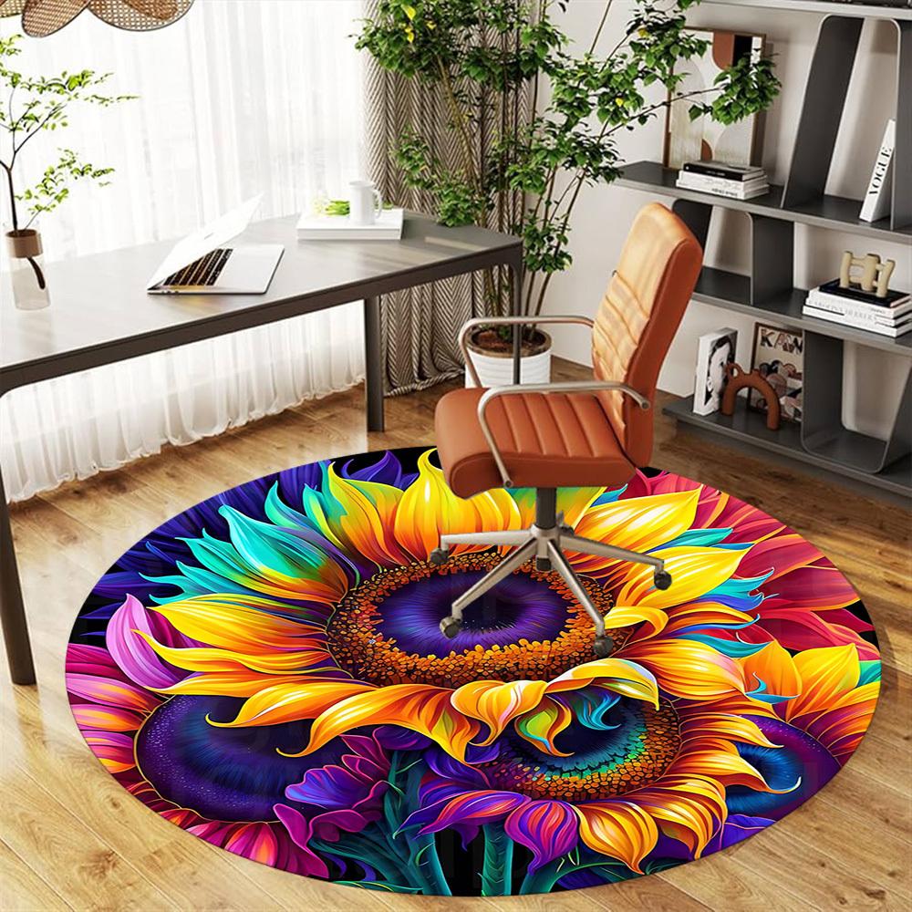 1pc Sunflower Petals Round Chair mat Area Rug - Non-Slip, Floor Mat for Office, Bedroom, and Indoor Decor -1002270