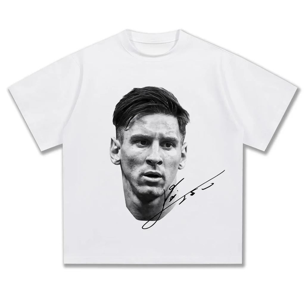 2026 Unisexs Short Sleeve Messi Messi American Football Head Vintage Print Fashion Loose Wash Short Sleeve Tshirt