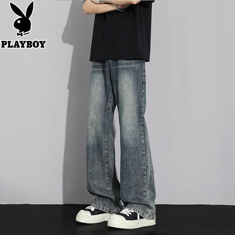 PLAYBOY Men's Loose Straight Micro-Flared Jeans