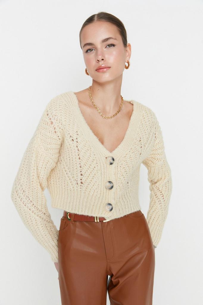 Женский элегантный кардиган, пудровый, мягкий текстурированный укороченный трикотаж, кардиган