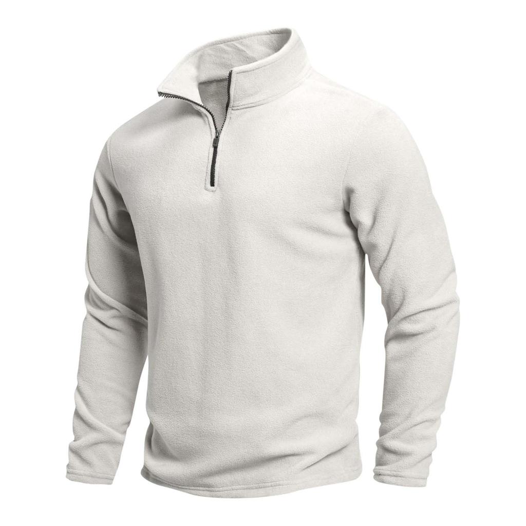 Men's Casual Solid Color Stand-up Collar Half-zipper Long-sleeved Top Men's Fleece Pullover Hoodie