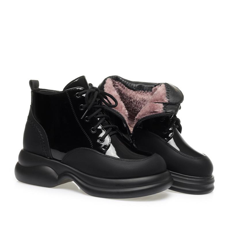 Бархатные Утолщенные Ботинки на Платформе Готические Осенне-Зимние Ботинки на Толстом Каблуке Новые Женские Ботильоны из Мягкой Лакированной Кожи