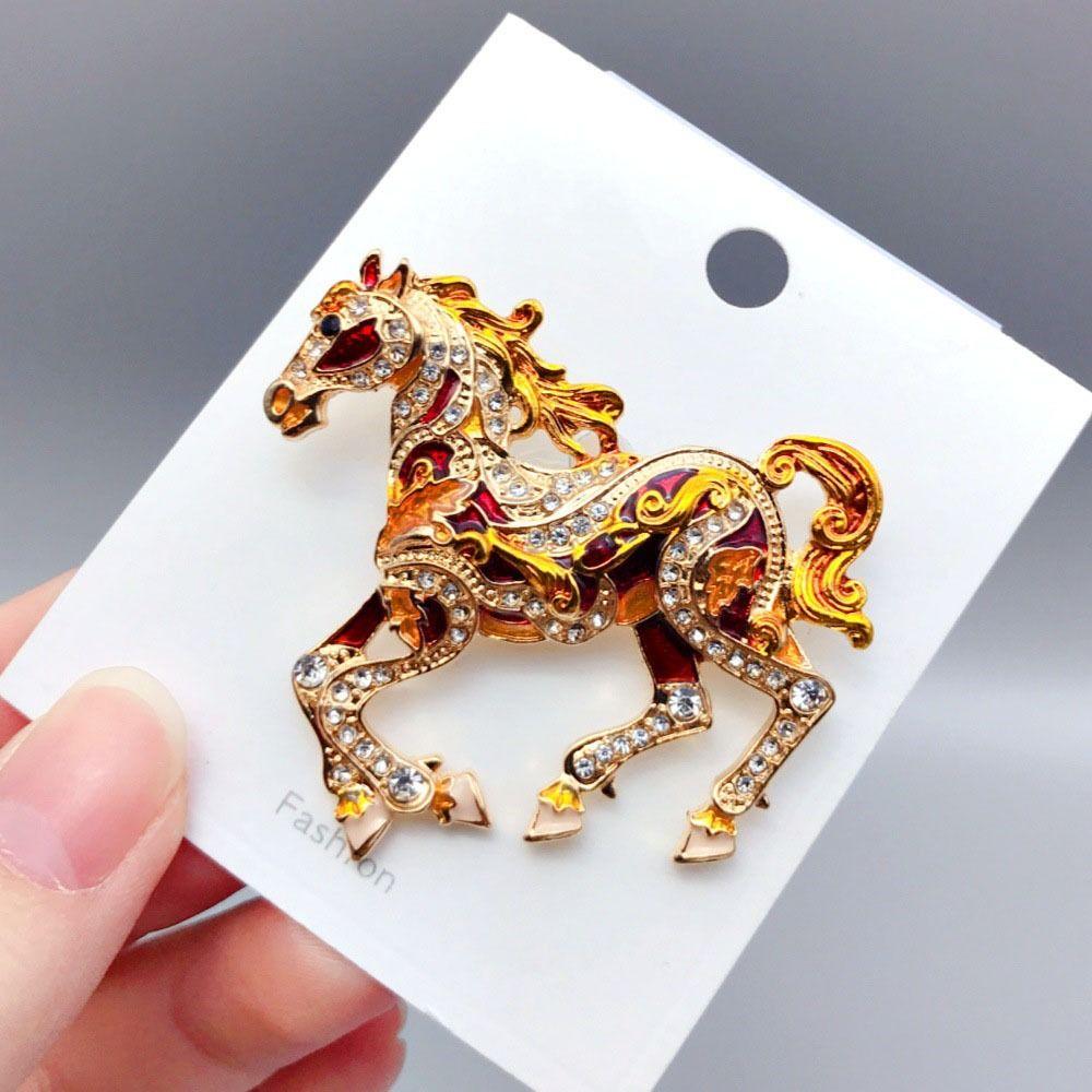 Metal Enamel Horse Brooch Pin Sparkling Mascot Horse Lapel Pin Zodiac Horse Brooch New Year Gifts