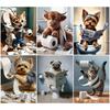 Алмазная живопись Собака Кот Туалет Мультяшная Алмазная мозаика Полная Круглая Выкладка Вышивка Животное Украшение Гостиная