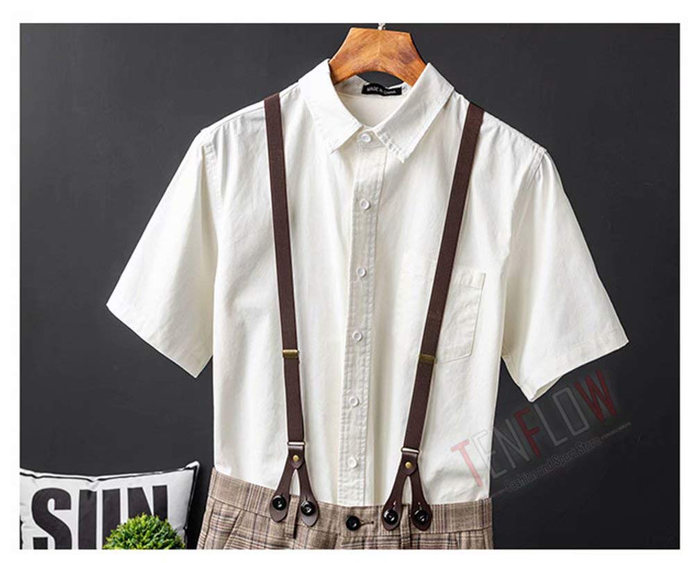 Suspenders Half Pants Shorts Overalls Suspender Pants Half Pants Check Casual [Tenflow] Men's Cjf-72 (Brown, 3XL)