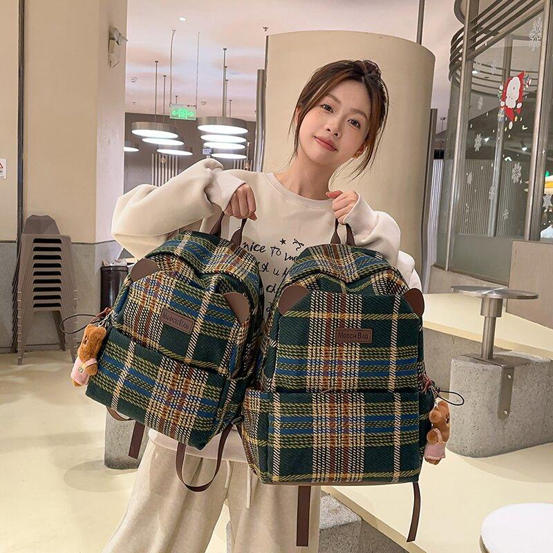 Винтажный клетчатый школьный рюкзак для женщин