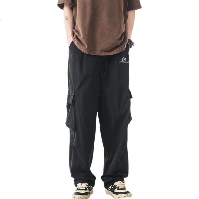 Dingfengbaoluo Straight-Leg Pants for Men, Spring And Summer Loose-Fit Commuter Cargo Pants, Fashionable Solid Color Casual Trousers, EK48 Black XL