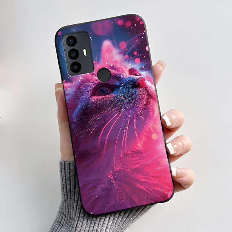 Cute Case For TCL 30 SE Protective Cover For TCL 30E Funda For TCL 306 305 Printing Shell Soft Silicone Cartoon Black Casing