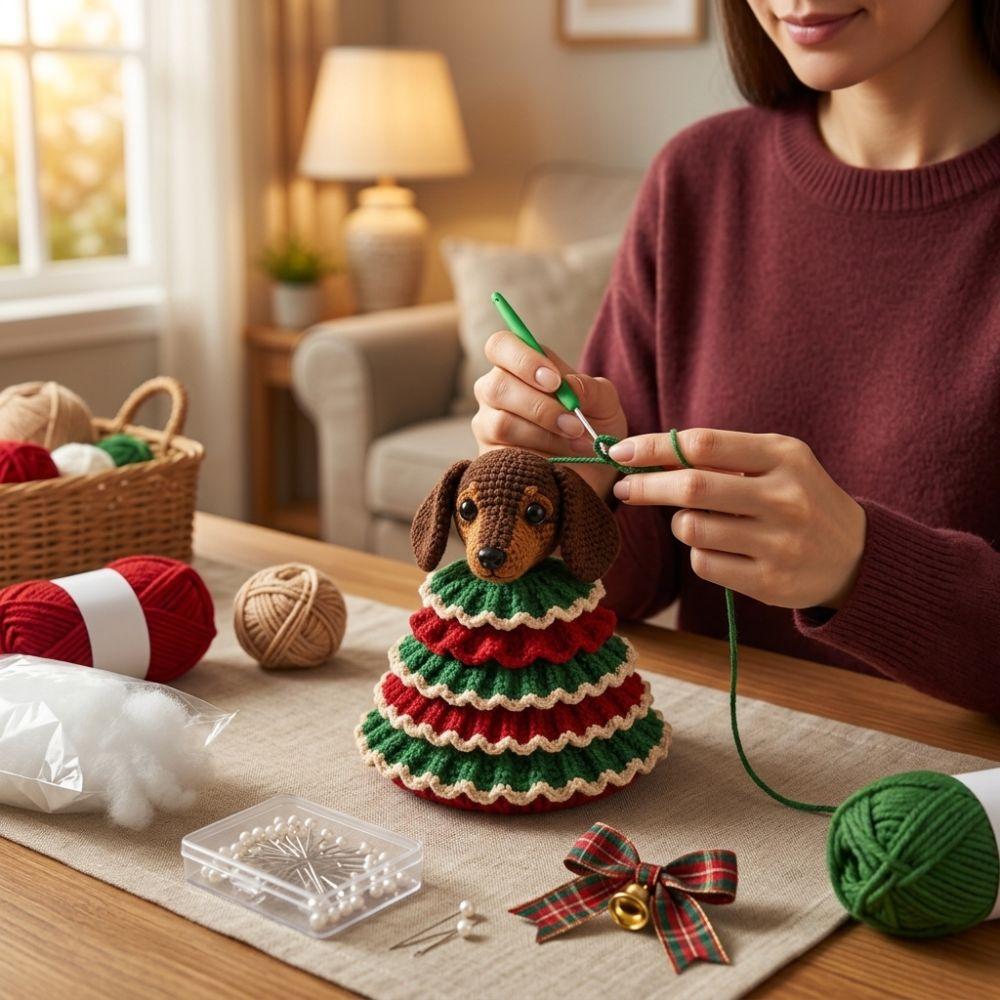 with Beads Bell Crochet Animal Christmas Tree Kit Animal Xmas Tree DIY Kit for Craft Lovers