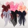 RAINBOW BOWS Girls Long Big Bow Float Satin Clips Back Head Hair Clip Retro Wine Red Same Temperament Elegant Hair Accessories