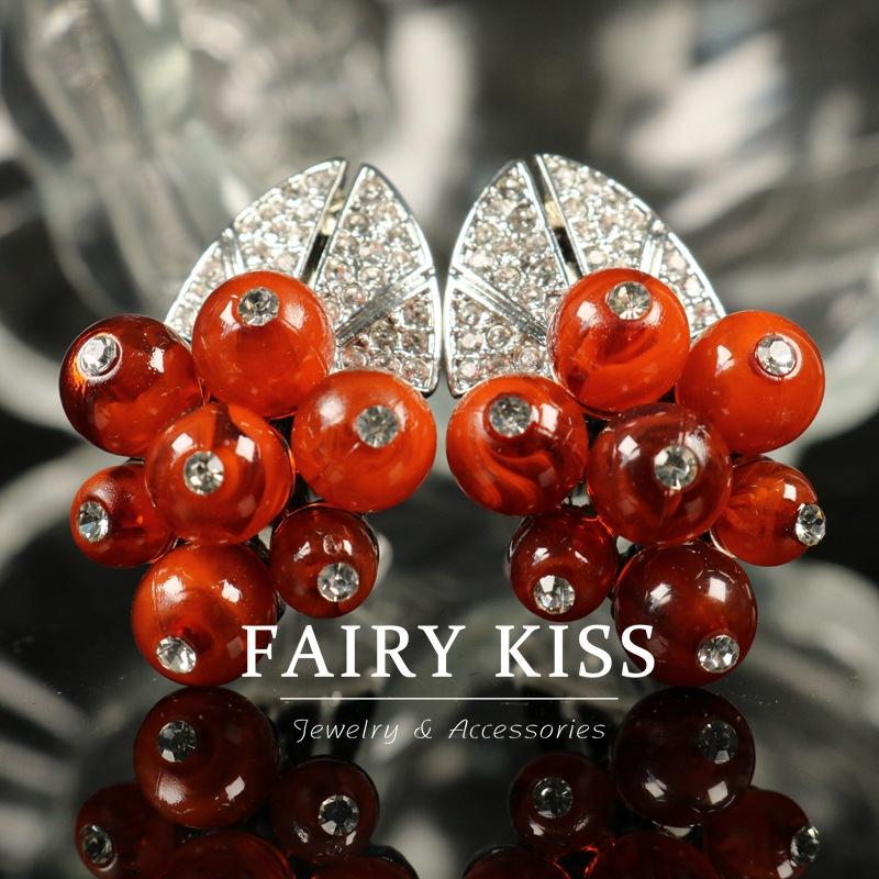 Темперамент Красные Бусины Бриллиантовый Свет Роскошные Простые Высококлассные Модные Серьги Универсальные Клипсы для Ушей Игла из Серебра 925 пробы