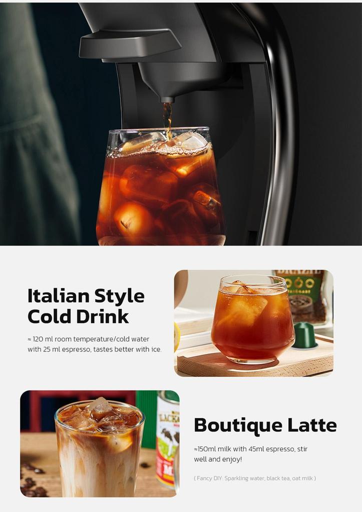 HiBREW Капсульная кофеварка H1B 5 в 1, резервуар для воды 600 мл, давление экстракции 19 бар, режим холодной/горячей воды, светодиодный индикатор - вилка европейского стандарта