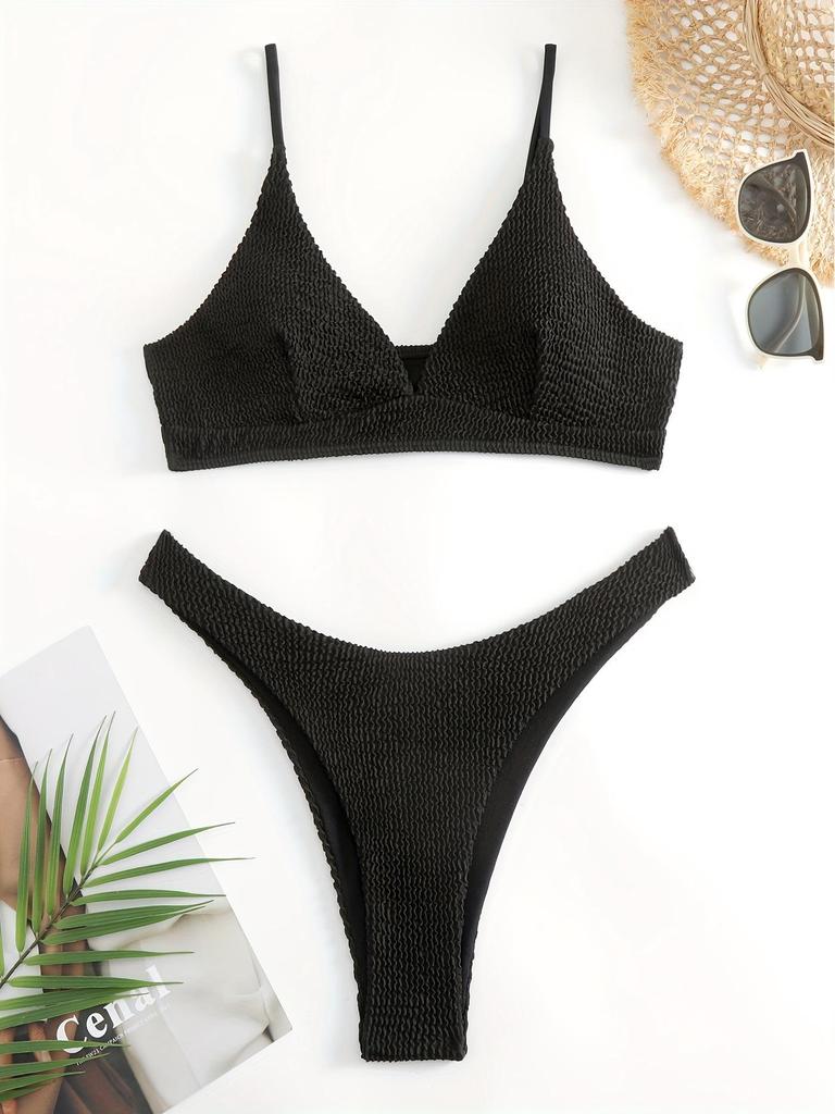 European and American Solid Color Two-Piece Bikini Swimsuit - Sexy Fashion Beachwear