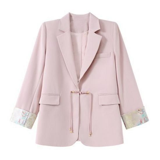 Mom's Autumn Wear: Women's Short Solid Color Suit Jacket for Middle-aged and Elderly - Lightweight Spring/Fall Style
