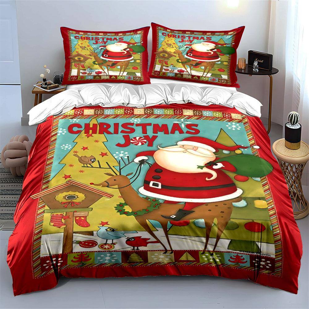Santa, reindeer, Christmas trees. Bedding sets Duvet cover sets Duvet covers Pillowcases(1* Duvet Cover 2* Pillowcases without duvet insert)