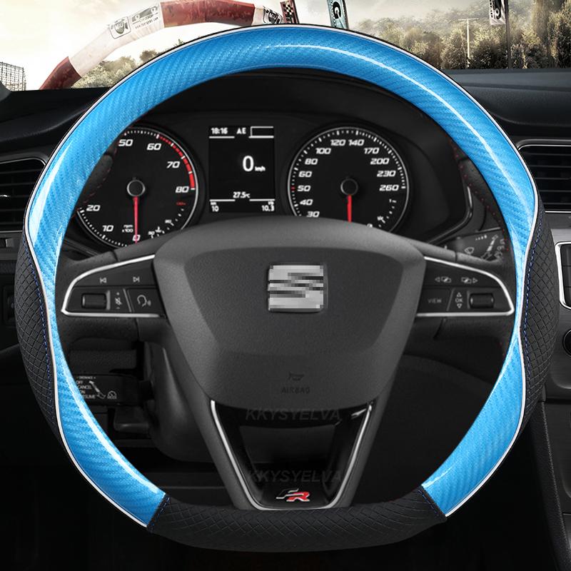 Carbon Fiber+Leather Car Steering Wheel Cover Non-Slip 38cm For Seat Tarraco Arona Ateca Ibiza Toledo Mii Leon Arosa Exeo ST FR