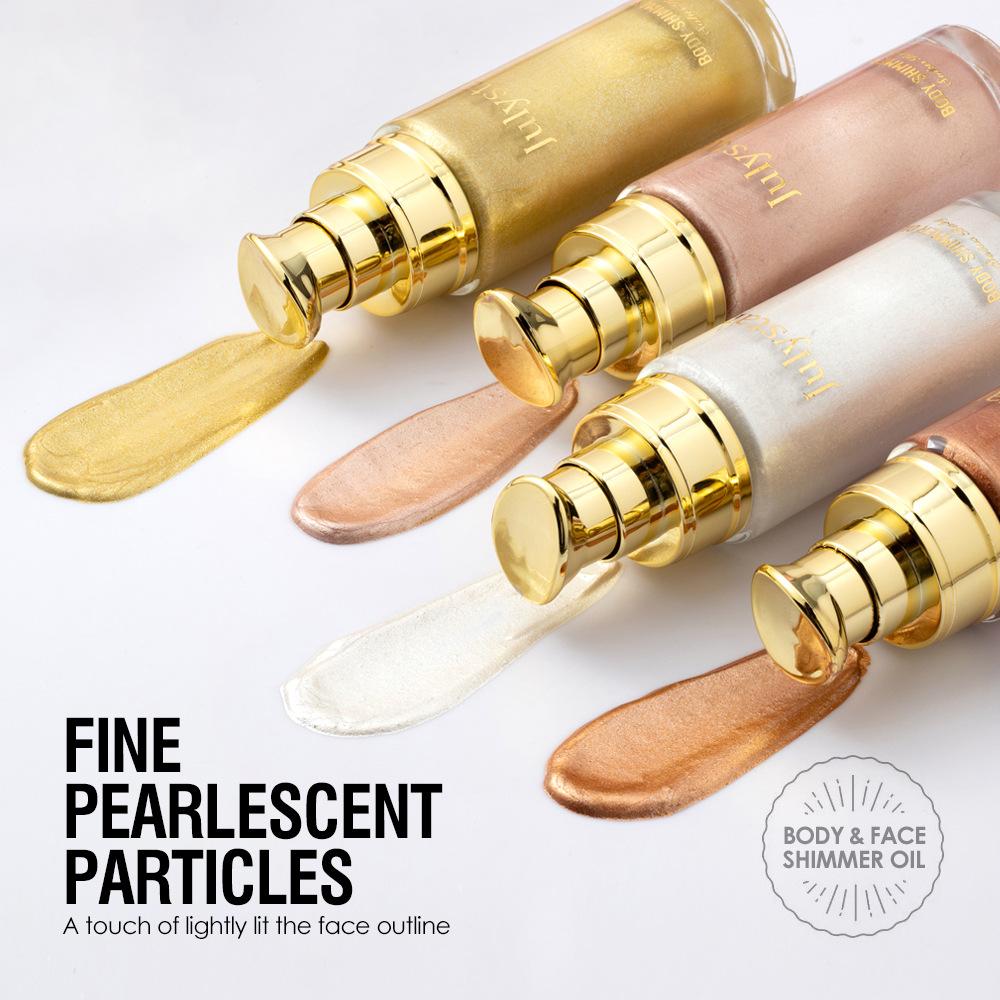4pcs Body Shimmer Oil Set Liquid Highlighter 30ml Face and Body Luminizer Sparkle Glow Makeup Non-Sticky Moisturizing Shimmer Lotion