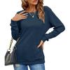 Women's Shirt Round Neck Casual  Fashion Solid Color Long Sleeve
