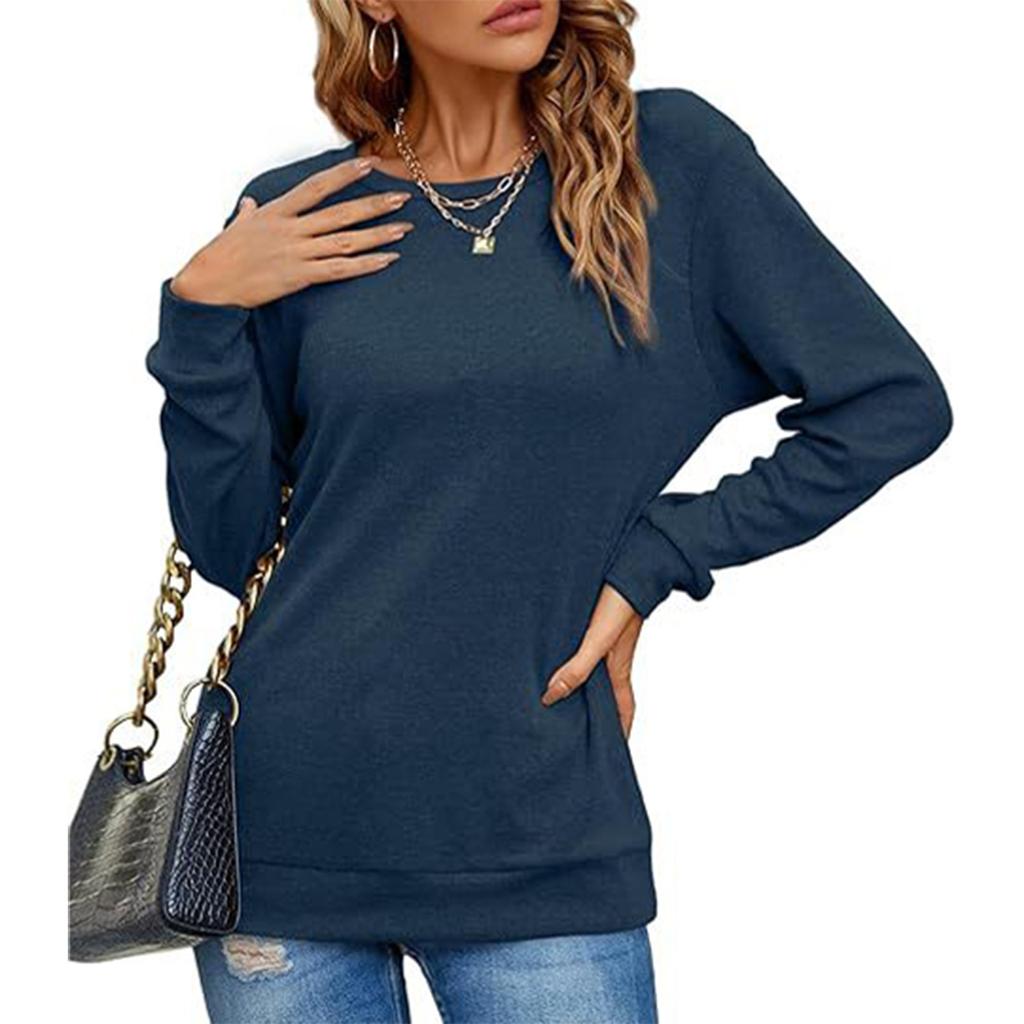 Women's Shirt Round Neck Casual Fashion Solid Color Long Sleeve