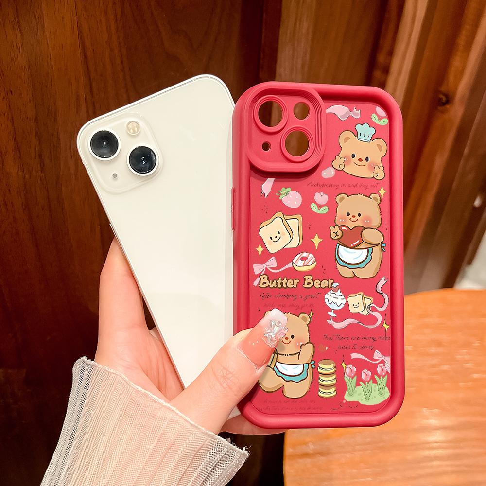 For Realme 11 11x 12x 12 Pro C21 C30 C33 C35 C65 OPPO A18 A38 A60 A96 Reno 10 11 12 Pro Soft Silicone Square Cartoon Lovely Bear Phone Case