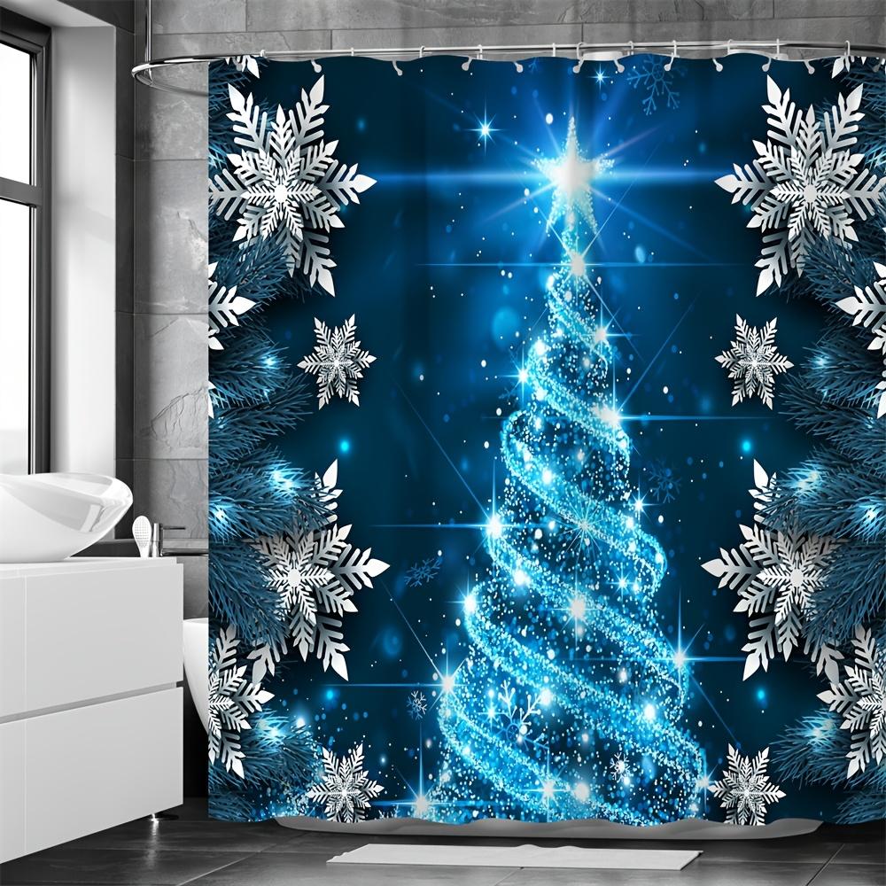 4Pcs Bathroom Shower Curtain Set Christmas Crystal Snowflake Pattern Bathroom Curtain With 12 Hooks Non Slip Rugs Toilet Cover Mat Bathroom Partition