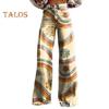 Women Casual Trousers Colorful 3D Floral Printing Flared Leg High Waist Plus Size Jeans Button Zipper Closure with Pockets Lojng Pants for Dating