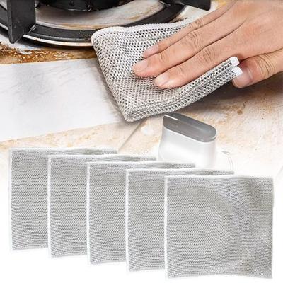 Салфетка для мытья посуды Проволочная Чистящая Кухонная Ткань Утолщенная Микрофибра Моющее Полотенце Встроенная Губка Шарик из Стальной Проволоки Тряпка