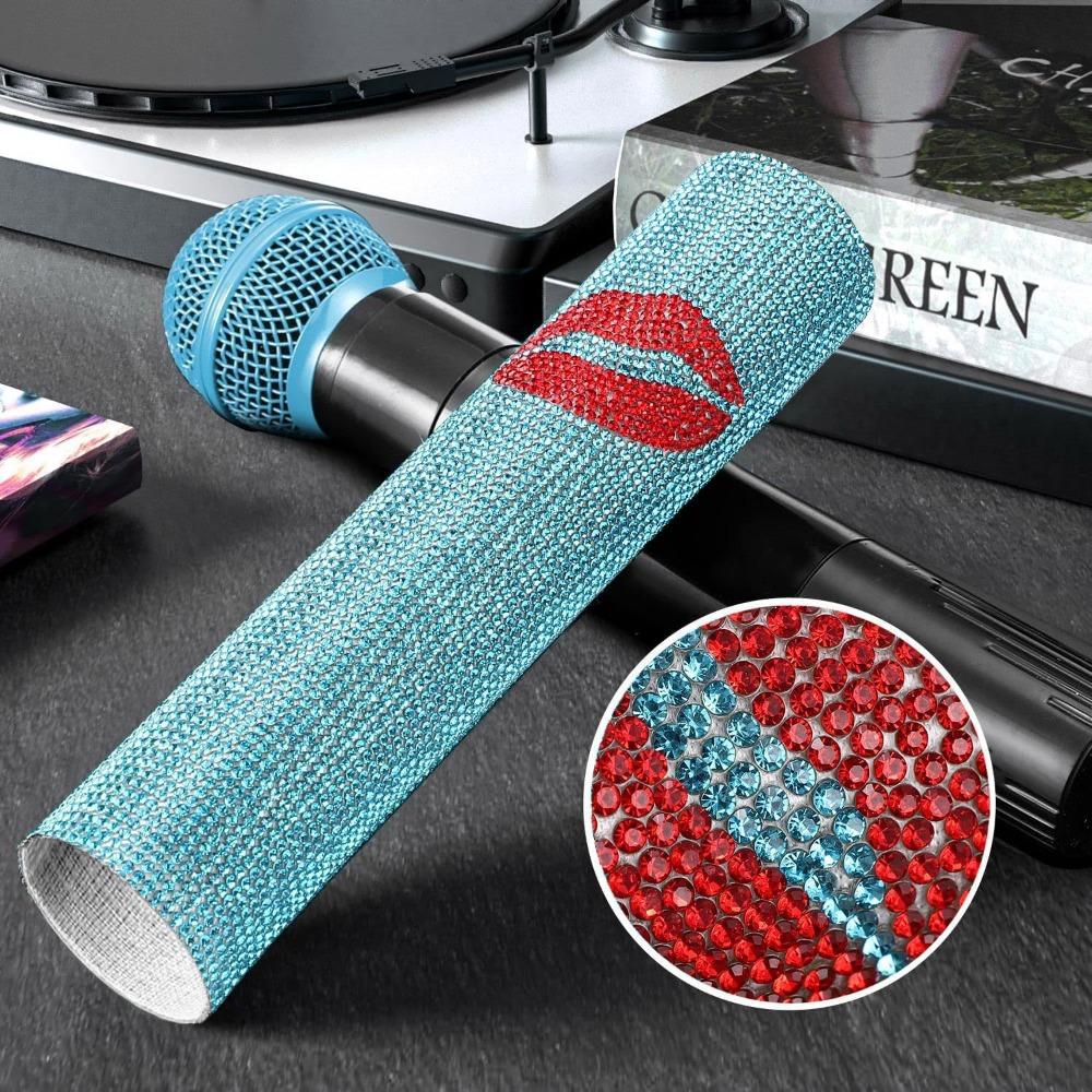 Wireless Microphone Rhinestones Microphone Cover Gold Silver Mic Handle Sleeve Stage Party