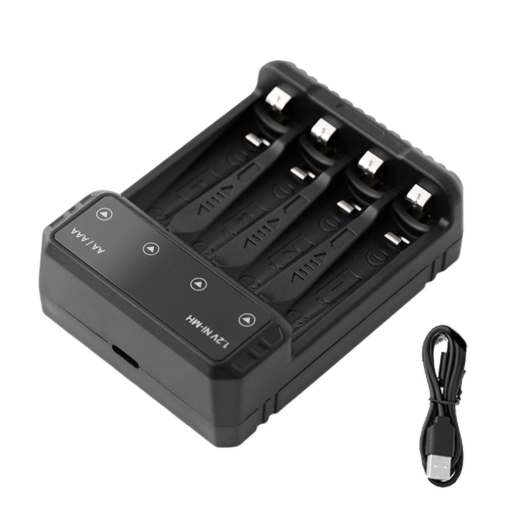 4-слотное USB-C зарядное устройство для аккумуляторов AA/3A, интеллектуальное распознавание, с функциями мультизащиты