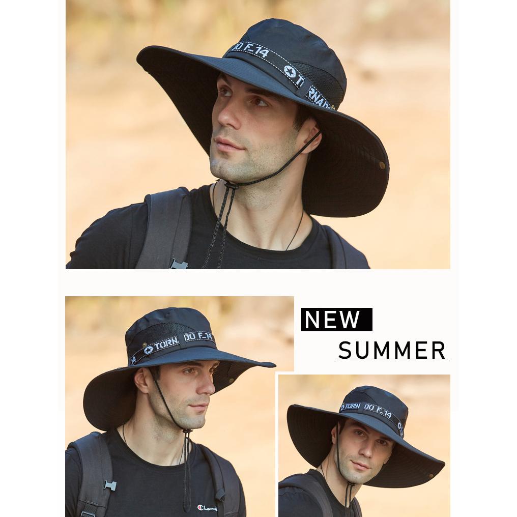 OLIKEI Men's Summer Sun Hats Large Brim Fisherman Hat Outdoor Hiking Cap Sun Protection Anti-UV Bucket Hat Fashion Waterproof Quick Dry Cowboy Hat